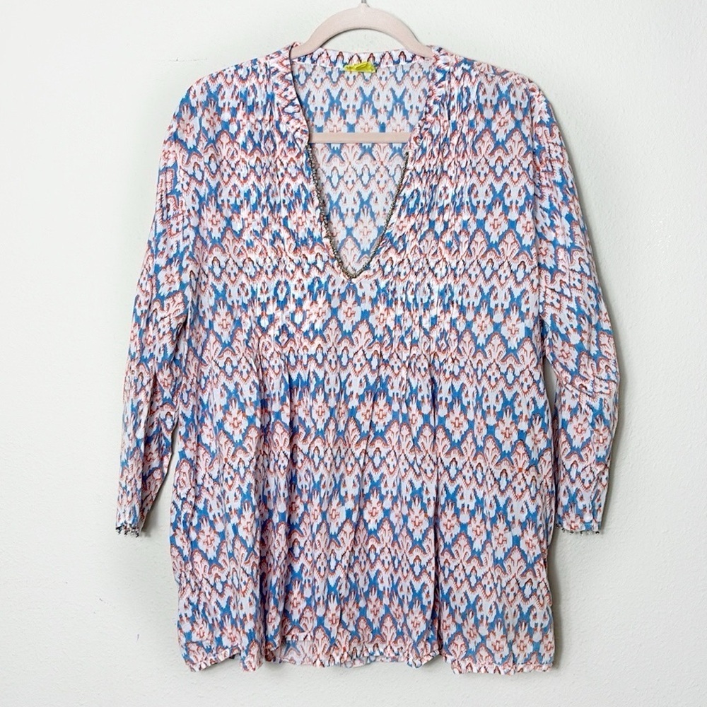 Roberta Roller Rabbit Women's Vneck Tunic Silk Blouse Long sleeve Size XL